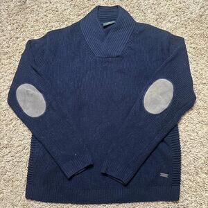 Rodd & Gunn Italian Yarn Men XL Navy Blue Shawl Pullover Sweater Wool Blend Knit